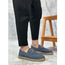 Beskar Signature BA0358  Doğal Deri Tozu Bağcıklı Kauçuk El Yapımı Espadril Taban Mavi Renk Erkek Ayakkabı