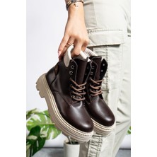 Beskar Signature Cilt Kahve Bağcıklı Yüksek Taban Kadın Bot