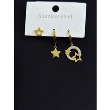 316L Çelik Gold Renk 3lü Küpe