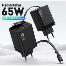 Gunkes iPhone Xiaomi Samsung Için Uygun Dahili Geri Çekilebilir C Tipi Kablolu 65W Gan Hızlı Şarj YK83