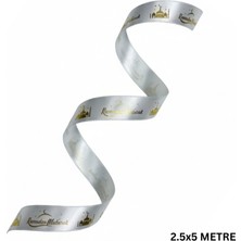 Roco Paper Co. Ramadan Mubarak Yazılı Hediye Paketleme Kurdelesi, Altın Varaklı Saten Kurdele, 2.5cm x 5m, Krem