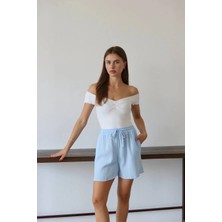 K&A Müslin Kumaş Şort Bağcıklı Mavi Pt