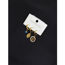 316L Çelik Gold Renk 3lü Küpe