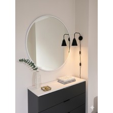 Ersan Dizayn 100 cm Beyaz Metal Çerçeve Dekoratif Yuvarlak Ayna