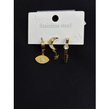 316L Çelik Gold Renk 3lü Küpe