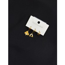 316L Çelik Gold Renk 3lü Küpe