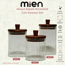 Mien Akasya Kapaklı 3'lü Cam Kavanoz Seti - 250ML + 330ML + 420ML