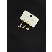 316L Çelik Gold Renk 3lü Küpe