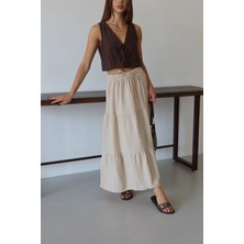 K&A Müslin Kumaş Keten Uzun Etek Bej Pt