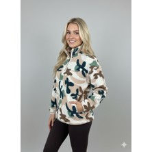 Sibel Günay Butik Doğal Kamuflaj Desenli Yarım Fermuarlı Kadın Polar Sweatshirt