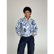 Sibel Günay Butik Soyut Desenli Yarım Fermuarlı Kadın Polar Sweatshirt