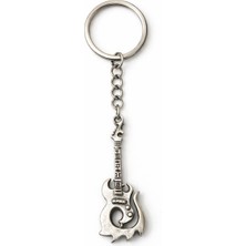 Herşey Nota String Flame Charm – Elektro Gitar Figürlü Gümüş Renk Unisex Metal Anahtarlık
