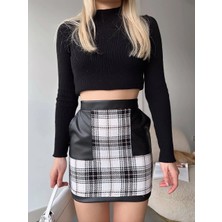 K&A Deri Cep Garnili Kaşe Etek Siyah H24604