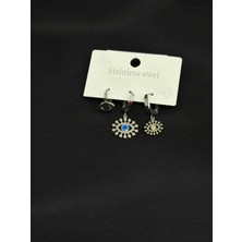 316L Çelik Gümüş Renk 3lü Küpe