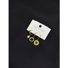 316L Çelik Gold Renk 3lü Küpe