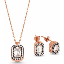 Gümüş Elmas Montür Set Bayan Gümüş Kolye Küpe Set