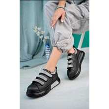 K&A Elika Siyah Cilt Cırt Cırtlı Spor Ayakkabı