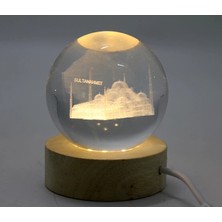 Najmaddin 3D Kristal Cam Küre Ahşap Soketli Istanbul Temalı LED Lamba AALK2574