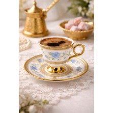 Glazze Mavi Güllü Kahve Takımı 12 Parça