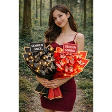 LED Işıklı Kelebek Buketi Senden Önce Senden Sonra Sevgiliye Özel Hediye Çiçek Doğum Günü