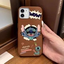 Ucuc iPhone 12/12 Pro Uyumlu Kahverengi Deri Dokulu Silikon Kamerayı Korur Şok Emici Stitch Deseni Kılıf