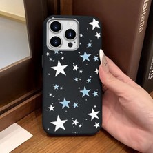 Ucuc iPhone 15 Pro Max Uyumlu Siyah Deri Dokulu Silikon Kamerayı Korur Şok Emici Beşgen Yıldız Deseni Kılıf