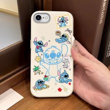 Ucuc iPhone 7/8/se 2020 2022 Uyumlu Beyaz Deri Dokulu Silikon Kamerayı Korur Şok Emici Stitch Deseni Kılıf