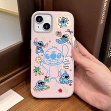 Ucuc iPhone 14/13 Uyumlu Pembe Deri Dokulu Silikon Kamerayı Korur Şok Emici Stitch Deseni Kılıf