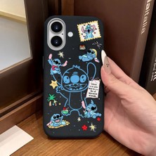 Ucuc iPhone 16 Uyumlu Siyah Deri Dokulu Silikon Kamerayı Korur Şok Emici Stitch Deseni Kılıf