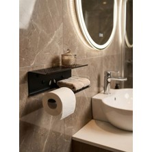 Mee Wall Art Paslanmaz Metal Wc Raflı Tuvalet Kağıtlığı – Telefon & Aksesuar Bölmeli, Siyah Elektrostatik Boyalı