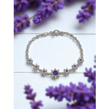 Lunel Silver 925 Ayar Gümüş Parıltılı Çiçek Figürlü Zarif Kadın Bileklik