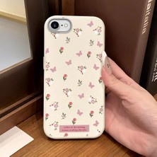 Ucuc iPhone 7/8/se 2020 2022 Uyumlu Beyaz Deri Dokulu Silikon Kamerayı Korur Şok Emici Lale ve Kelebek Deseni Kılıfı