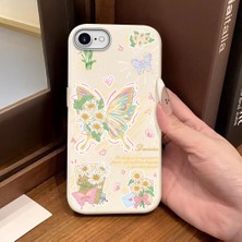 Ucuc iPhone 7/8/se 2020 2022 Uyumlu Beyaz Deri Dokulu Silikon Kamerayı Korur Şok Emici Kelebek Desenli Telefon Kılıfı