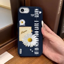 Ucuc iPhone 7/8/se 2020 2022 Uyumlu Mavi Deri Dokulu Silikon Kamerayı Korur Şok Emici Papatya Deseni Kılıf