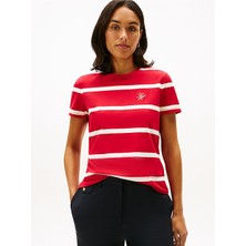 Tommy Hilfiger Th Scrıpt Reg C-Nk Ss Tee Kadın Kırmızı T-Shirt - WW0WW47809