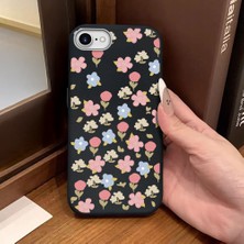 Ucuc iPhone 7/8/se 2020 2022 Uyumlu Siyah Deri Dokulu Silikon Kamerayı Korur Şok Emici Lale Deseni Kılıf