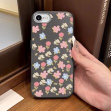 Ucuc iPhone 7/8/se 2020 2022 Uyumlu Gri Deri Dokulu Silikon Kamerayı Korur Şok Emici Lale Deseni Kılıf