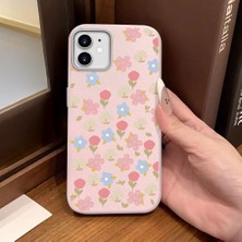 Ucuc iPhone 12/12 Pro Uyumlu Pembe Deri Dokulu Silikon Kamerayı Korur Şok Emici Lale Deseni Kılıf