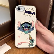 Ucuc iPhone 7/8/se 2020 2022 Uyumlu Beyaz Deri Dokulu Silikon Kamerayı Korur Şok Emici Stitch Deseni Kılıf