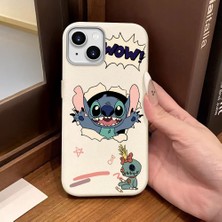 Ucuc iPhone 13/14 Uyumlu Beyaz Deri Dokulu Silikon Kamerayı Korur Şok Emici Stitch Deseni Kılıf