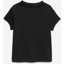 Sisley %100 Pamuk Regular Fit Halter Yaka T-Shirt Kadın Siyah T-Shirt - 325A3QJ8L107Q