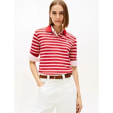 Tommy Hilfiger Th Scrıpt Lyocell Zıp Ss Polo Kadın Kırmızı T-Shirt - WW0WW47853