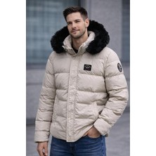 Paul & Shark Kapüşonlu Krem Şişme Erkek Mont