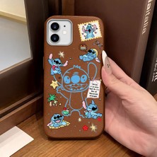 Ucuc iPhone 12/12 Pro Uyumlu Kahverengi Deri Dokulu Silikon Kamerayı Korur Şok Emici Stitch Deseni Kılıf