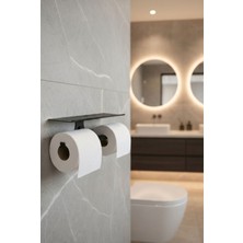 Mee Wall Art Yapışkan Aparatı & Vidalı Montaj Seçeneği Minimal Çiftli Tuvalet Kağıdı Tutacağı – Üst Raflı