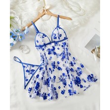 Çiçek Desenli Transparan Babydoll Gecelik ve Tanga Takımı