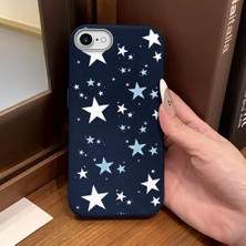 Ucuc iPhone 7/8/se 2020 2022 Uyumlu Mavi Deri Dokulu Silikon Kamerayı Korur Şok Emici Beşgen Yıldız Deseni Kılıf