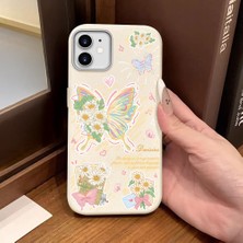 Ucuc iPhone 11 Uyumlu Beyaz Deri Dokulu Silikon Kamerayı Korur Şok Emici Kelebek Desenli Telefon Kılıfı