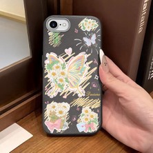 Ucuc iPhone 7/8/se 2020 2022 Uyumlu Gri Deri Dokulu Silikon Kamerayı Korur Şok Emici Kelebek Desenli Telefon Kılıfı