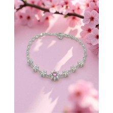 Lunel Silver 925 Ayar Gümüş Parıltılı Çiçek Figürlü Zarif Kadın Bileklik